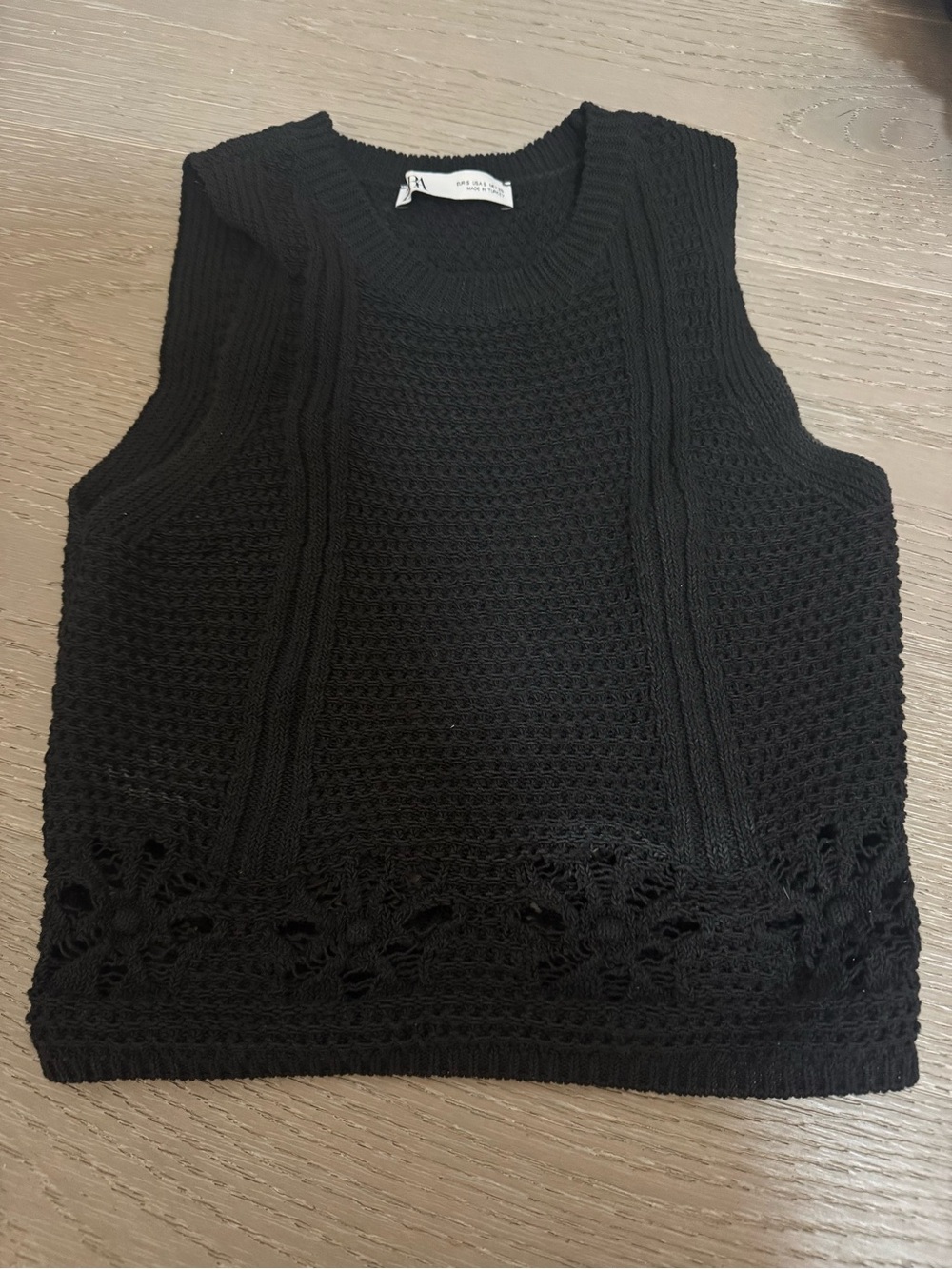 Sleeveless Crochet Knit high neck black Tank Top